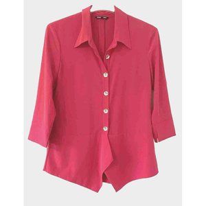 Samuel Dong Designer Magenta Button Up Blouse Asymmetrical Hem Silver Buttons M